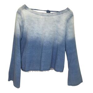 CLOTH & STONE Blue Ombre Long Sleeve Top M Button Back Raw Hem Boho Coastal